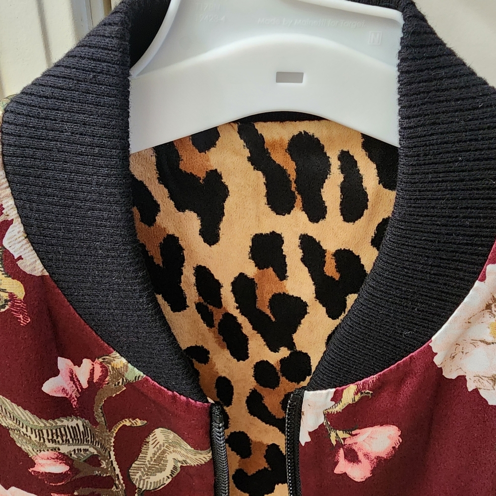 Alice + olivia Reversible Blouson Flower Pattern/Leopard Pattern Bomber Jacket - Picture 4 of 10